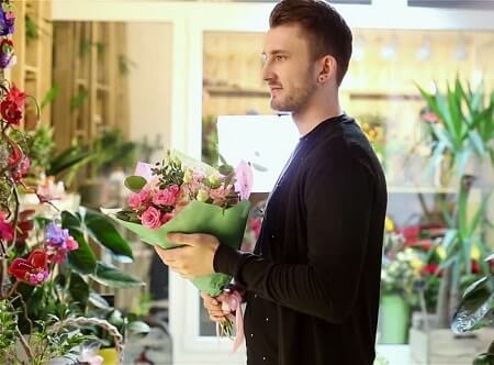 man with flowers